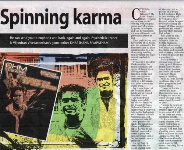 New Sunday Times feature, Spinning karma